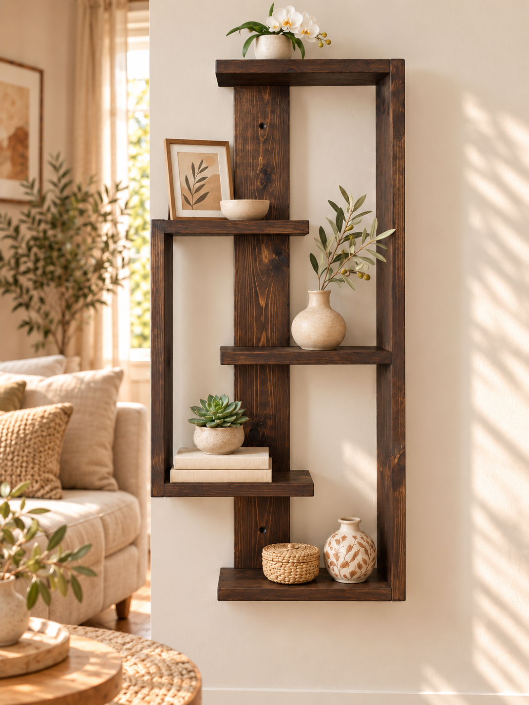 Geometric Pine Wall Shelf – Handmade Asymmetrical Display