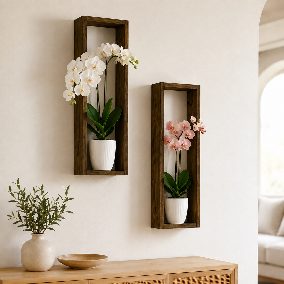 Long Vertical Wall Shelf Set of 2 - Rustic Wood Shelf | FRYDECO