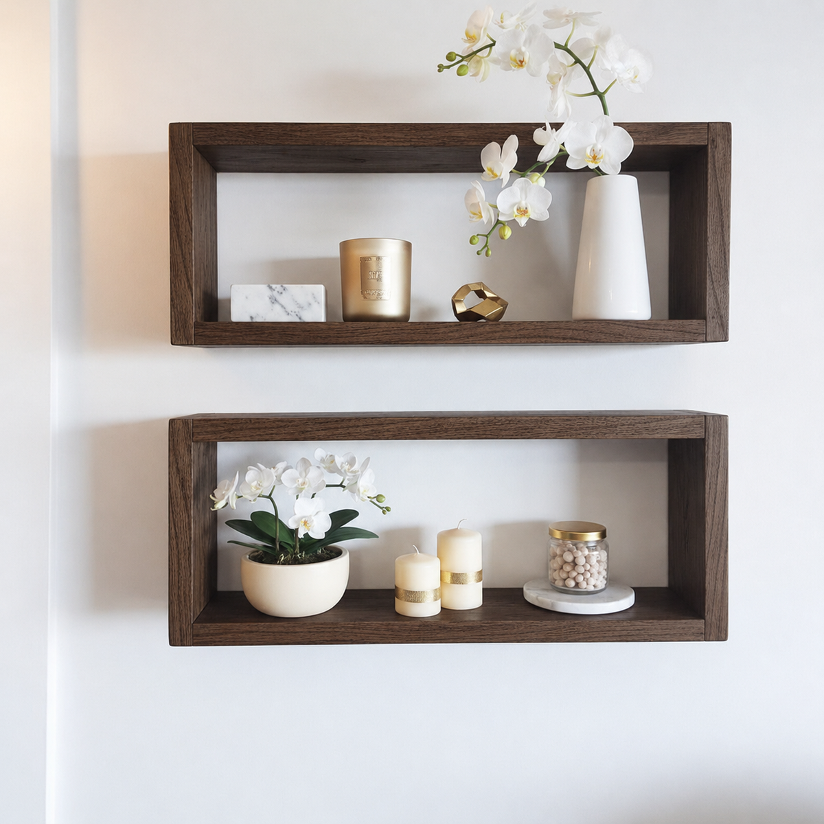 Medium Wooden Box Wall Shelf Set of 2 - Rustic Display Shelves | FRYDECO
