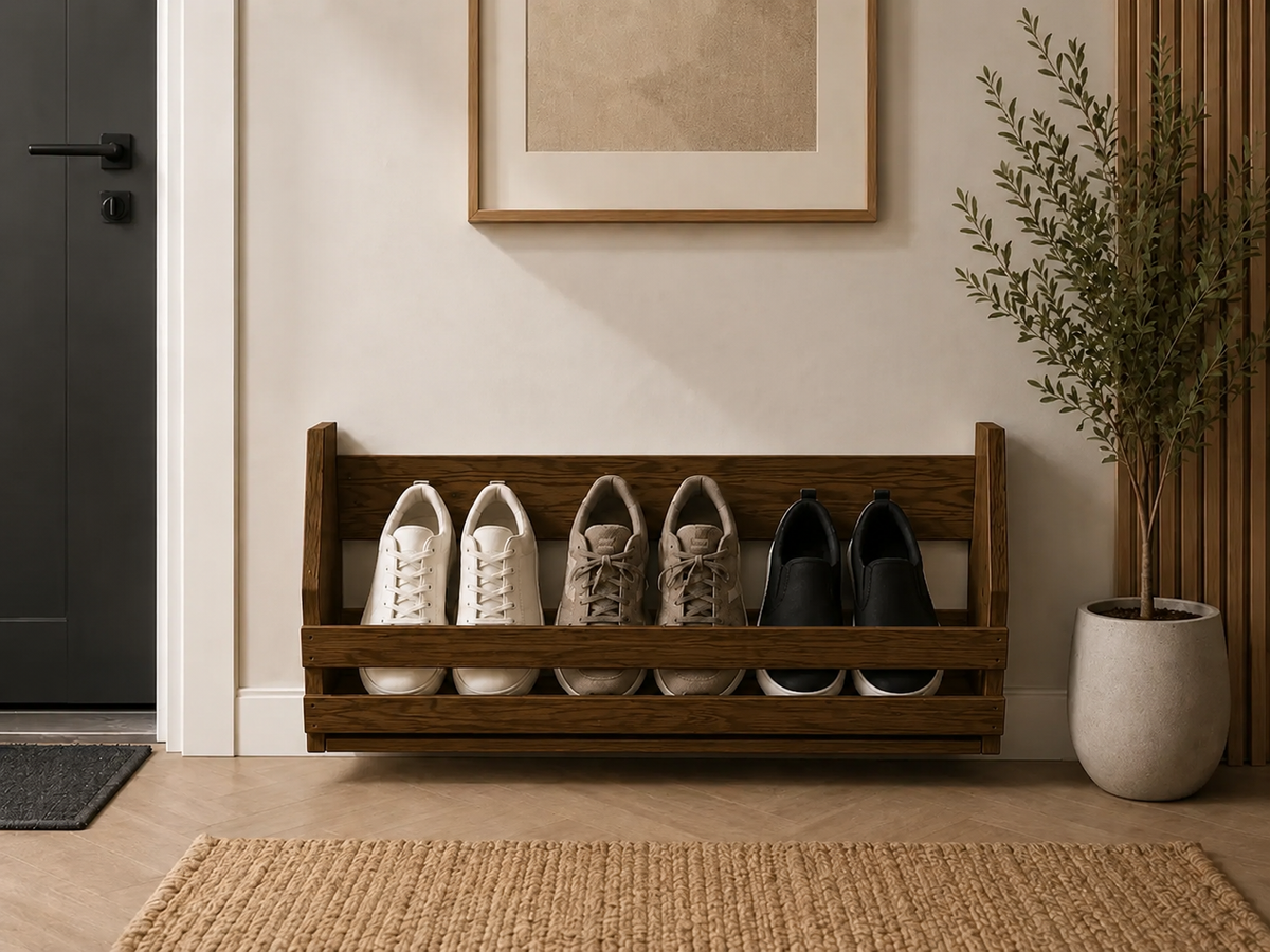 Wall Mounted Shoe Rack | Wooden Floating Shoe Shelf | Entryway Shoe Storage | Handmade Pine Hallway Organizer