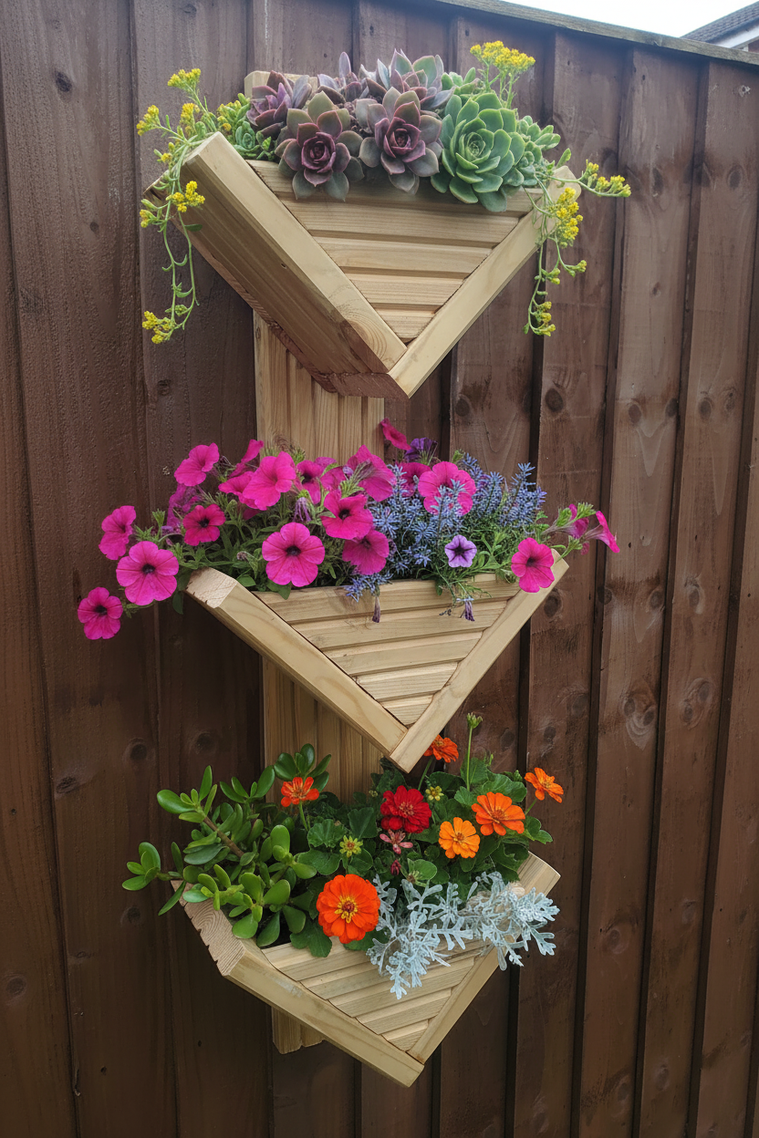 Diamond-Shaped Wall Planter 3 Tier - Geometric Garden Planter | FRYDECO