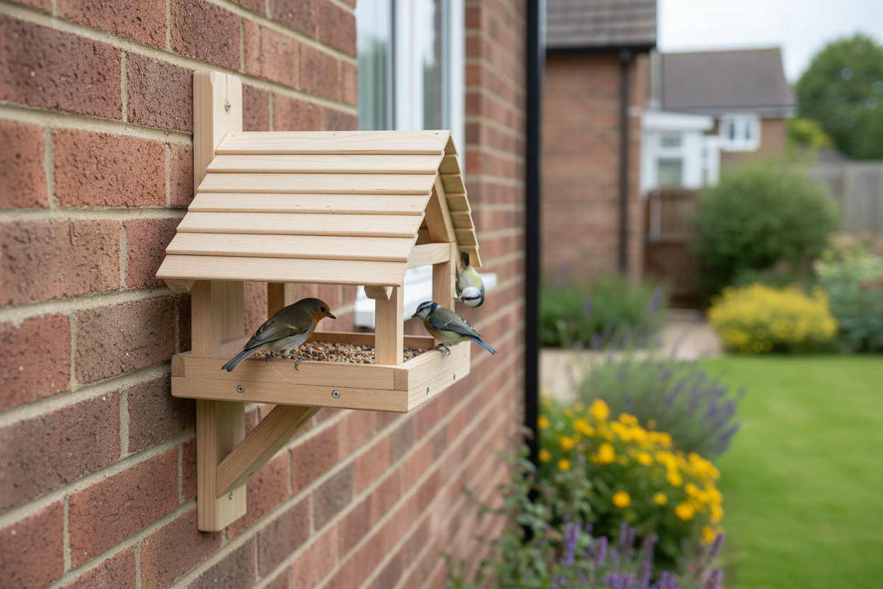 Wooden Bird Feeder with Pitched Roof - Handcrafted Bird House | FRYDECO