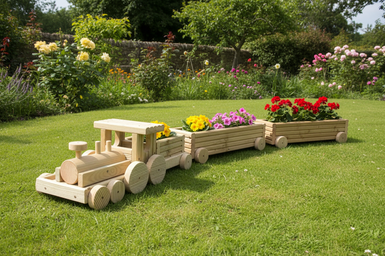Wooden Train Planter Garden Decoration | FRYDECO
