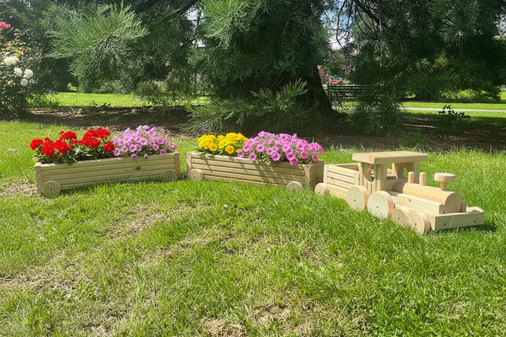 Wooden Train Planter Garden Decoration | FRYDECO