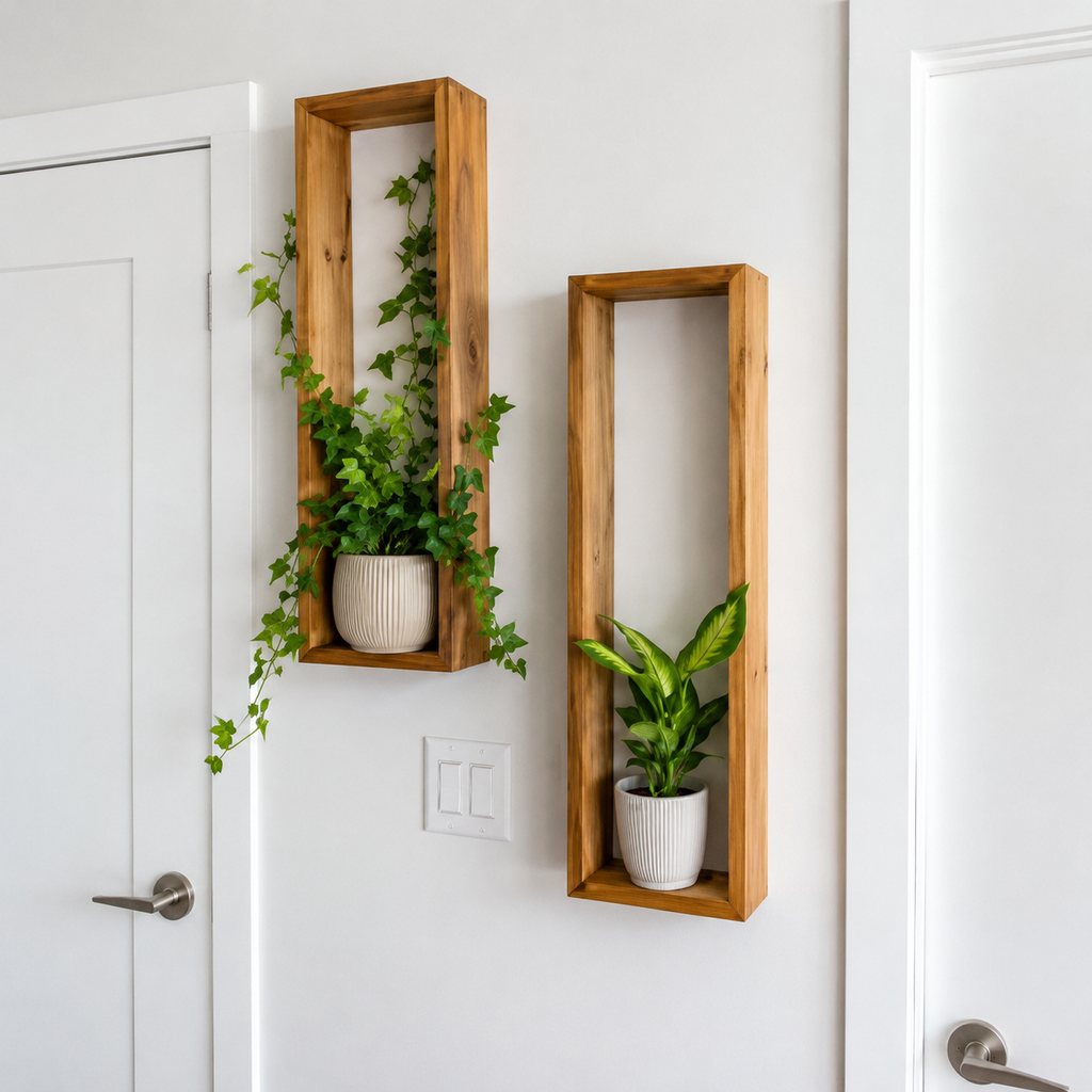 Long Vertical Wall Shelf Set of 2 - Rustic Wood Shelf | FRYDECO