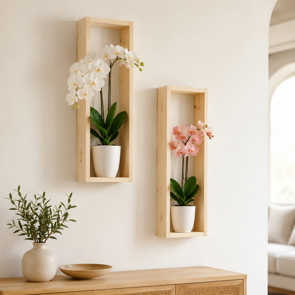 Long Vertical Wall Shelf Set of 2 - Rustic Wood Shelf | FRYDECO
