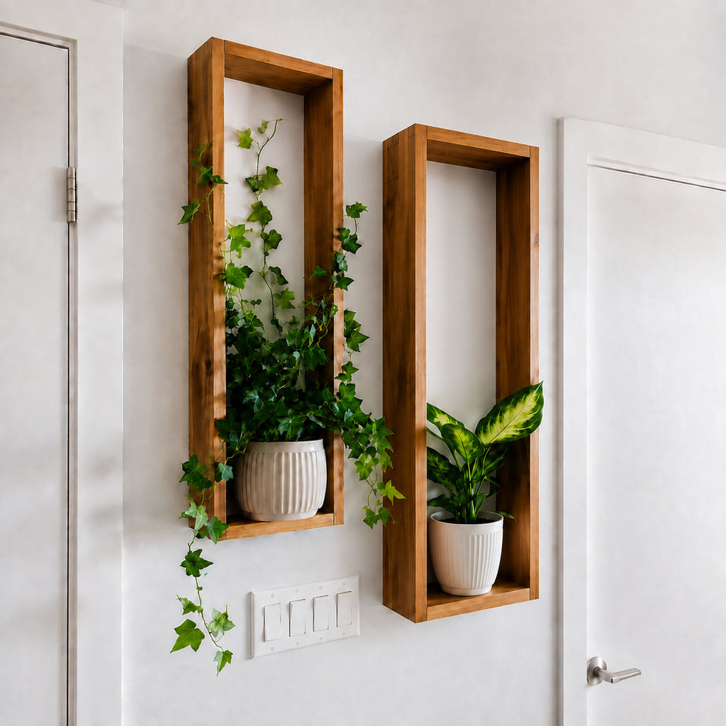 Long Vertical Wall Shelf Set of 2 - Rustic Wood Shelf | FRYDECO