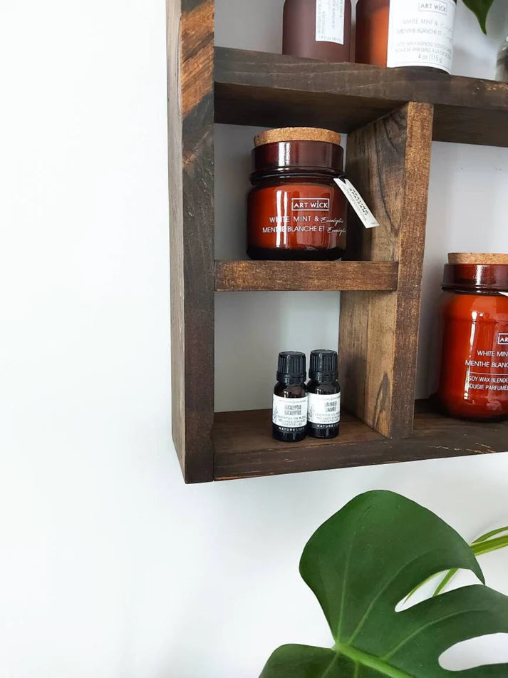 Essential Oils Wall Shelf - Rustic Wooden Display Shelf | FRYDECO
