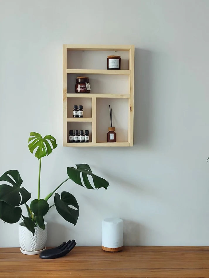 Essential Oils Wall Shelf - Rustic Wooden Display Shelf | FRYDECO