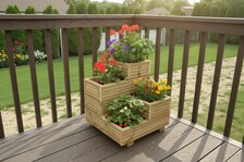 Tiered Wooden Planter Box, Vertical Garden for Herbs, Flowers, Strawberries