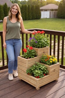 Tiered Wooden Planter Box, Vertical Garden for Herbs, Flowers, Strawberries