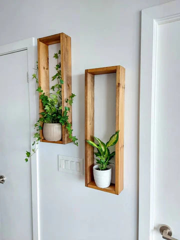 Long Vertical Wall Shelf Set of 2 - Rustic Wood Shelf | FRYDECO