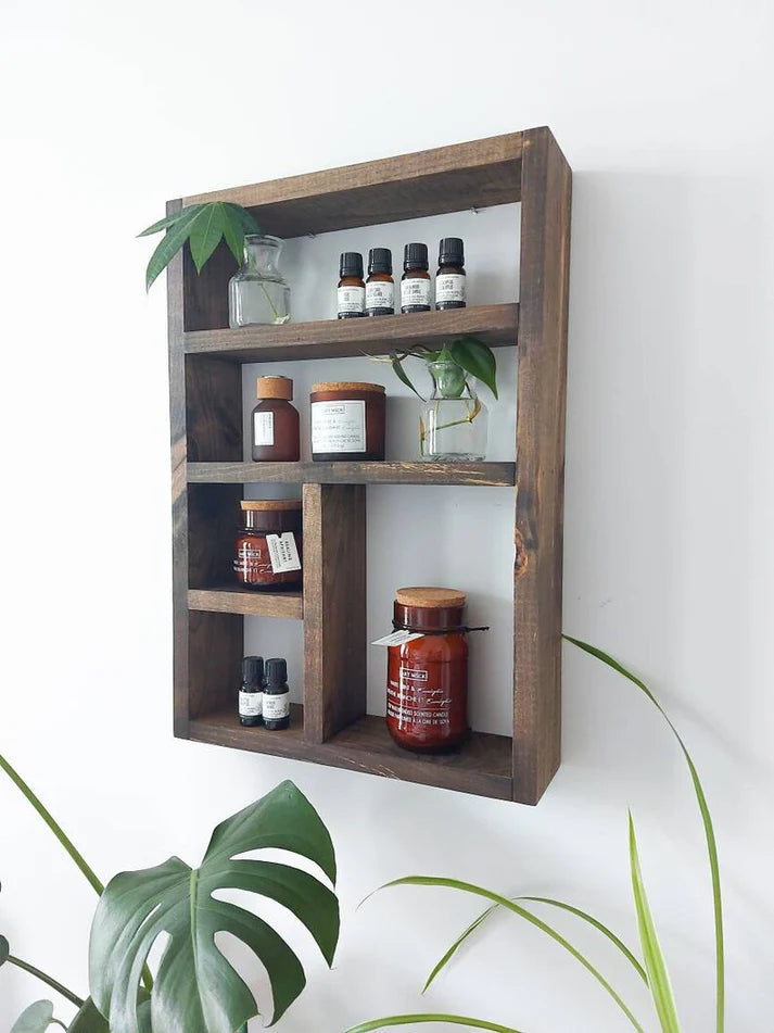 Essential Oils Wall Shelf - Rustic Wooden Display Shelf | FRYDECO