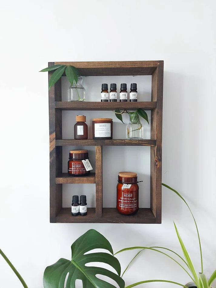 Essential Oils Wall Shelf - Rustic Wooden Display Shelf | FRYDECO