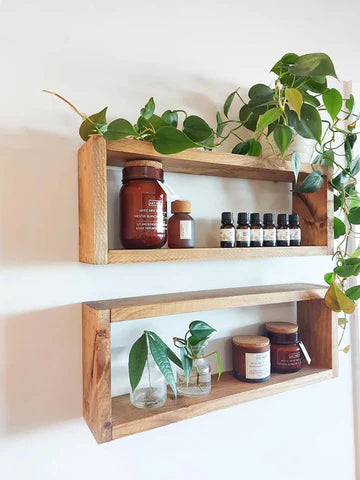 Medium Wooden Box Wall Shelf Set of 2 - Rustic Display Shelves | FRYDECO