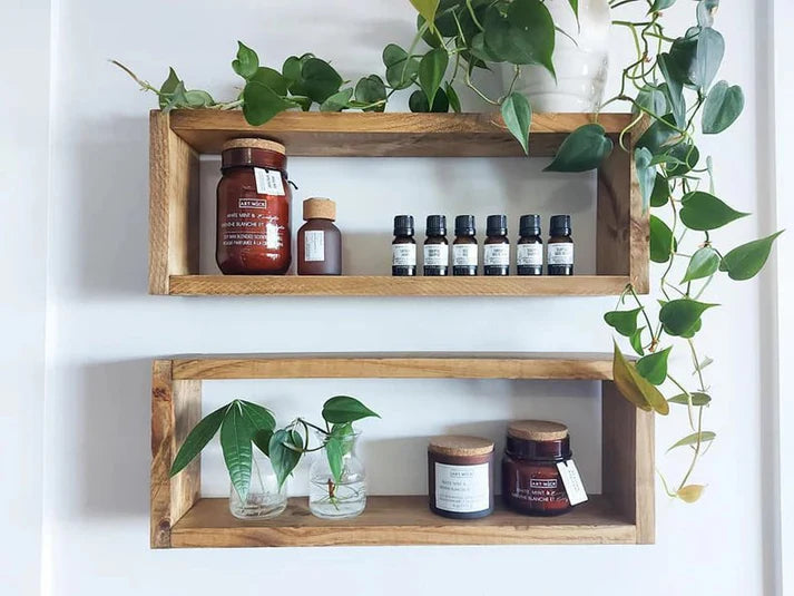 Medium Wooden Box Wall Shelf Set of 2 - Rustic Display Shelves | FRYDECO