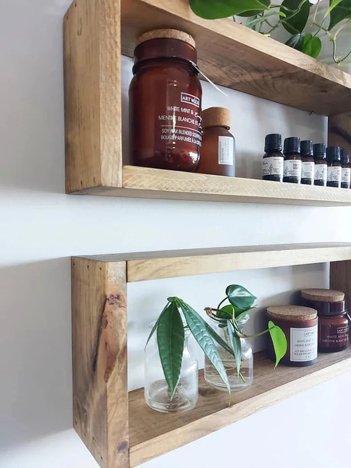 Medium Wooden Box Wall Shelf Set of 2 - Rustic Display Shelves | FRYDECO