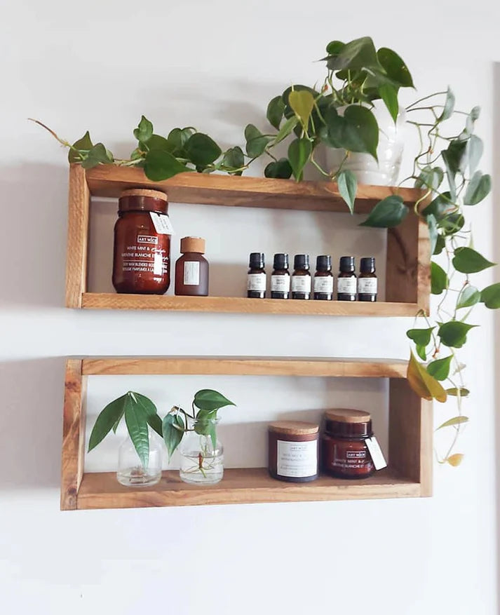 Medium Wooden Box Wall Shelf Set of 2 - Rustic Display Shelves | FRYDECO