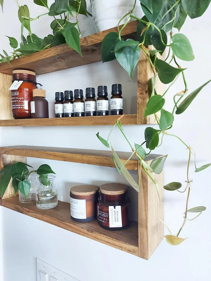 Medium Wooden Box Wall Shelf Set of 2 - Rustic Display Shelves | FRYDECO