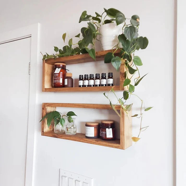 Medium Wooden Box Wall Shelf Set of 2 - Rustic Display Shelves | FRYDECO