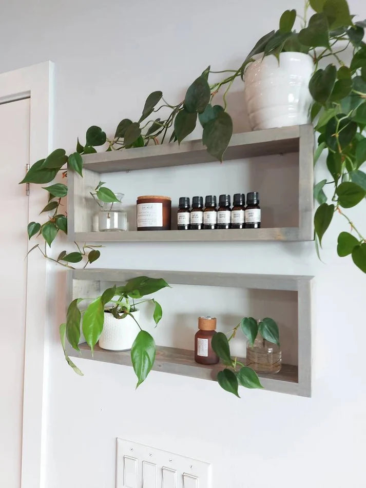 Medium Wooden Box Wall Shelf Set of 2 - Rustic Display Shelves | FRYDECO