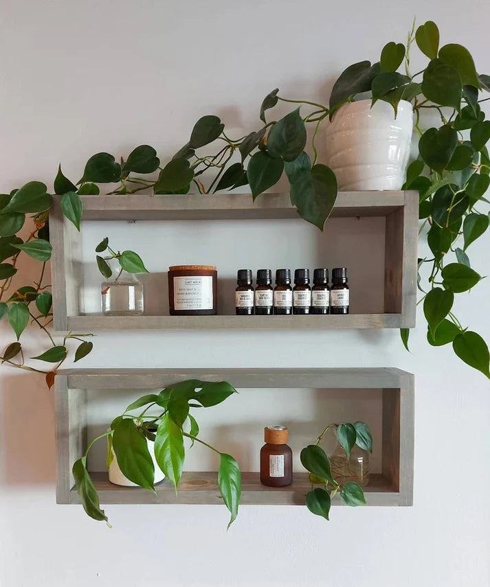 Medium Wooden Box Wall Shelf Set of 2 - Rustic Display Shelves | FRYDECO