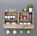 Large Rustic Wall Shelf with Hooks - Reclaimed Wood Organizer | FRYDECO