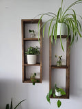 Asymmetric Wooden Wall Shelf Set of 2 - Rustic Plant Shelves | FRYDECO