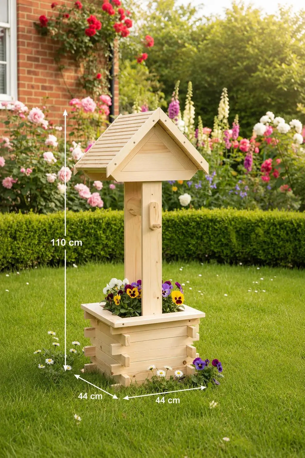 Handmade Solid Pine Wishing Well Planter – Rustic Garden Feature
