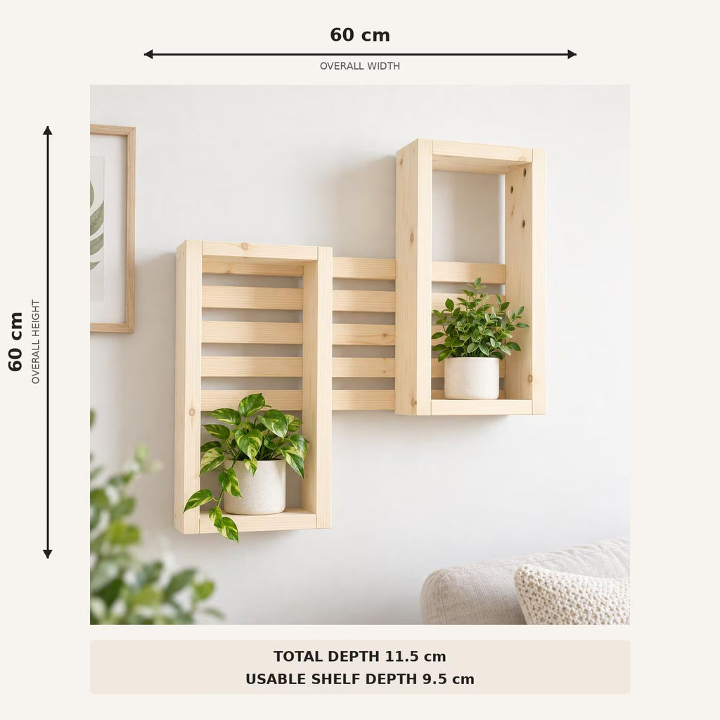 Handmade Vertical Interlocking Pine Shelf, 60cm Square Plant Display, Multiple Finishes