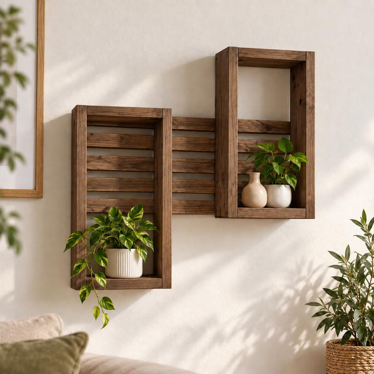 Handmade Vertical Interlocking Pine Shelf, 60cm Square Plant Display, Multiple Finishes