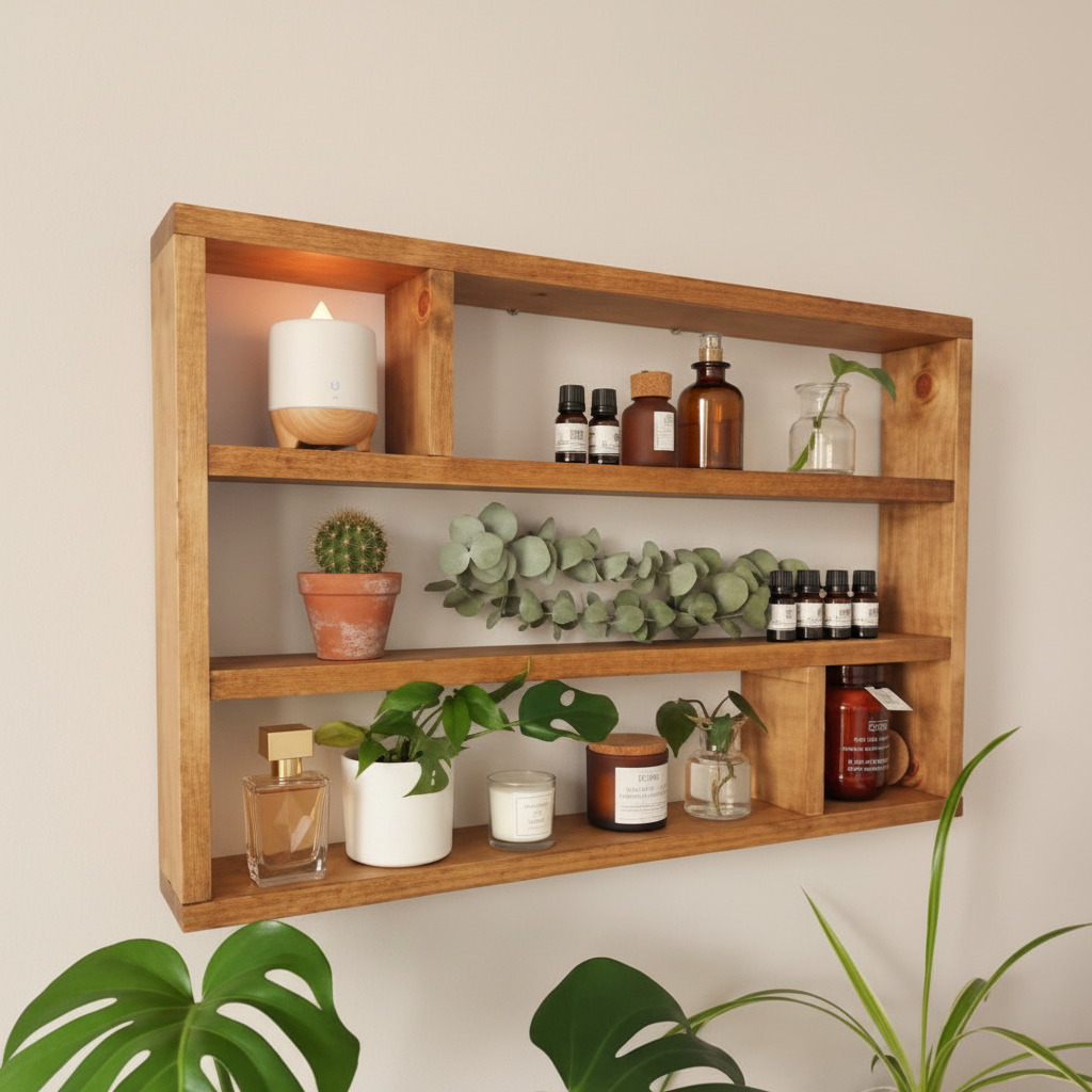 Horizontal Essential Oils Shelf - Wide Wooden Display Shelf | FRYDECO