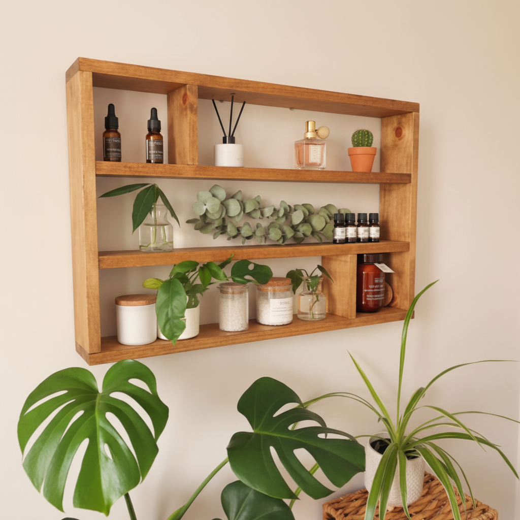 Horizontal Essential Oils Shelf - Wide Wooden Display Shelf | FRYDECO