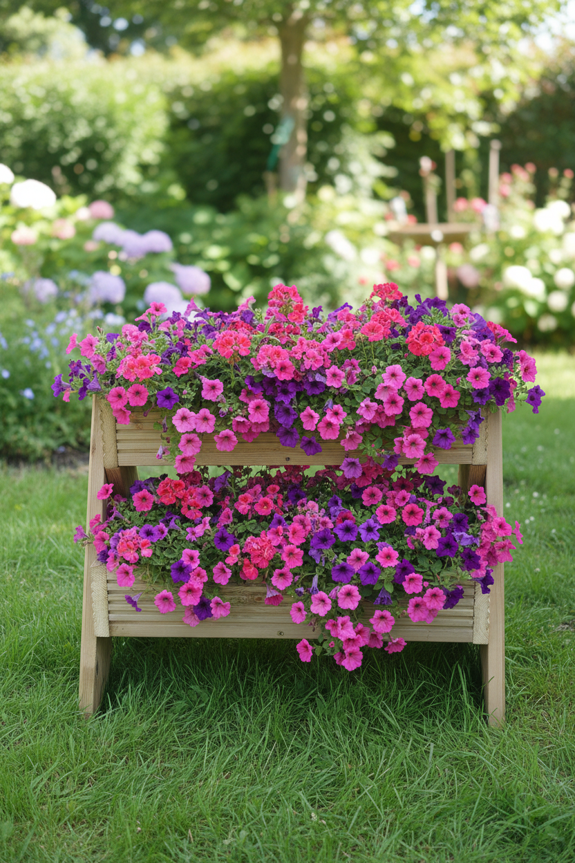 2-Tier Wooden Planter Stand - Garden Plant Display Stand | FRYDECO