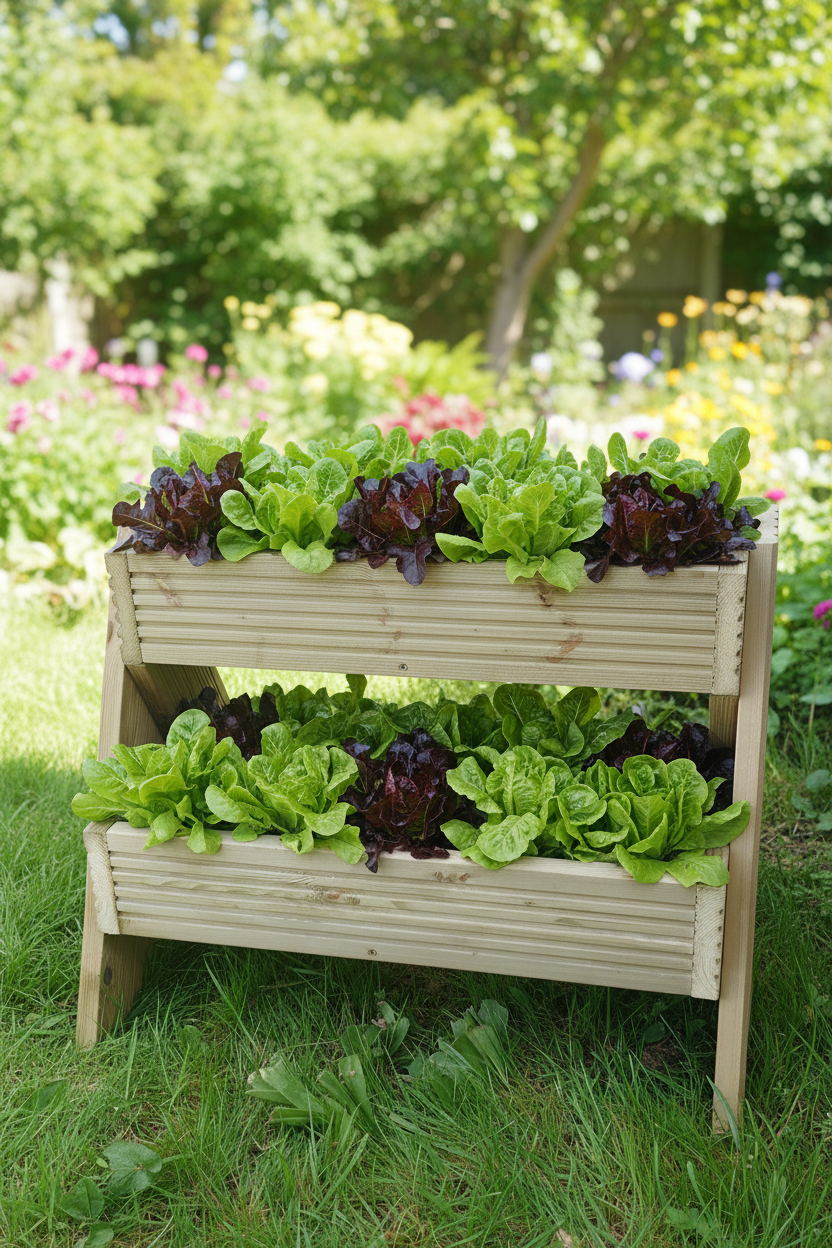 2-Tier Wooden Planter Stand - Garden Plant Display Stand | FRYDECO