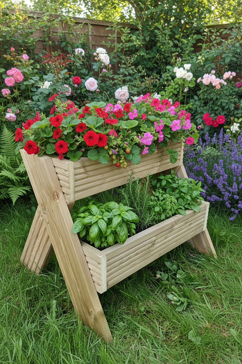 2-Tier Wooden Planter Stand - Garden Plant Display Stand | FRYDECO