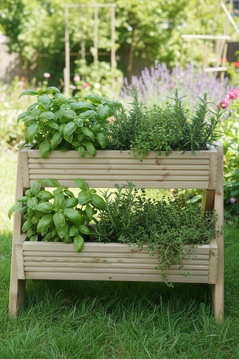 2-Tier Wooden Planter Stand - Garden Plant Display Stand | FRYDECO