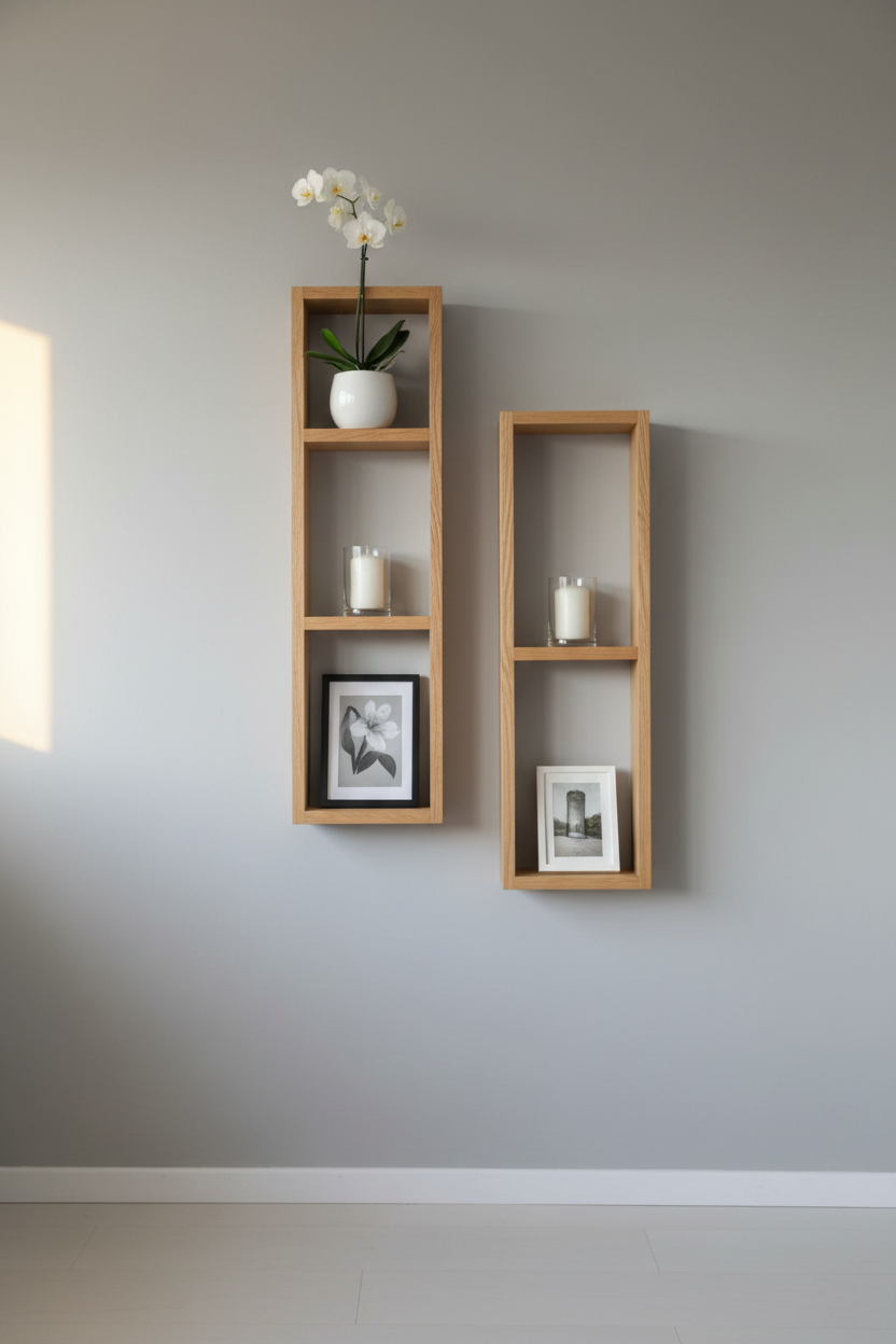 Asymmetric Wooden Wall Shelf Set of 2 - Rustic Plant Shelves | FRYDECO