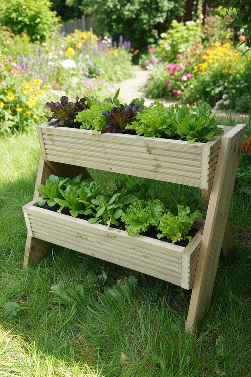 2-Tier Wooden Planter Stand - Garden Plant Display Stand | FRYDECO