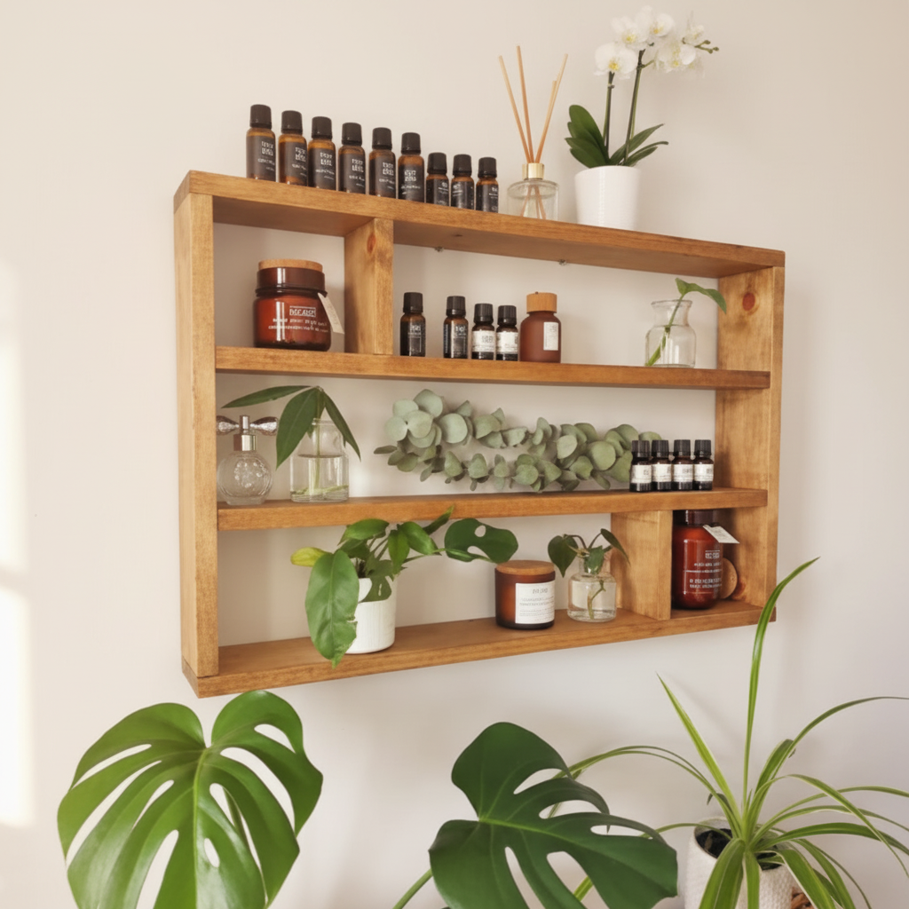 Horizontal Essential Oils Shelf - Wide Wooden Display Shelf | FRYDECO