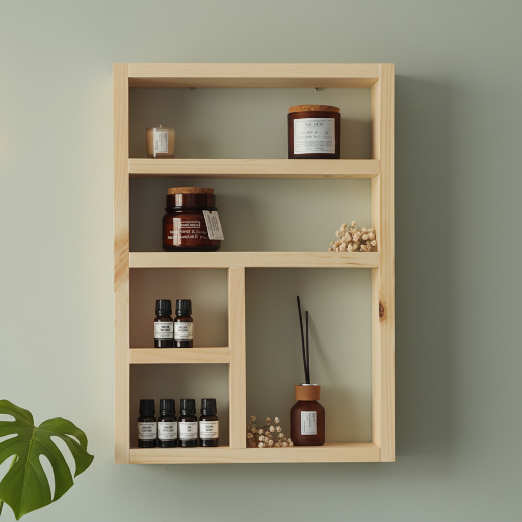 Essential Oils Wall Shelf - Rustic Wooden Display Shelf | FRYDECO