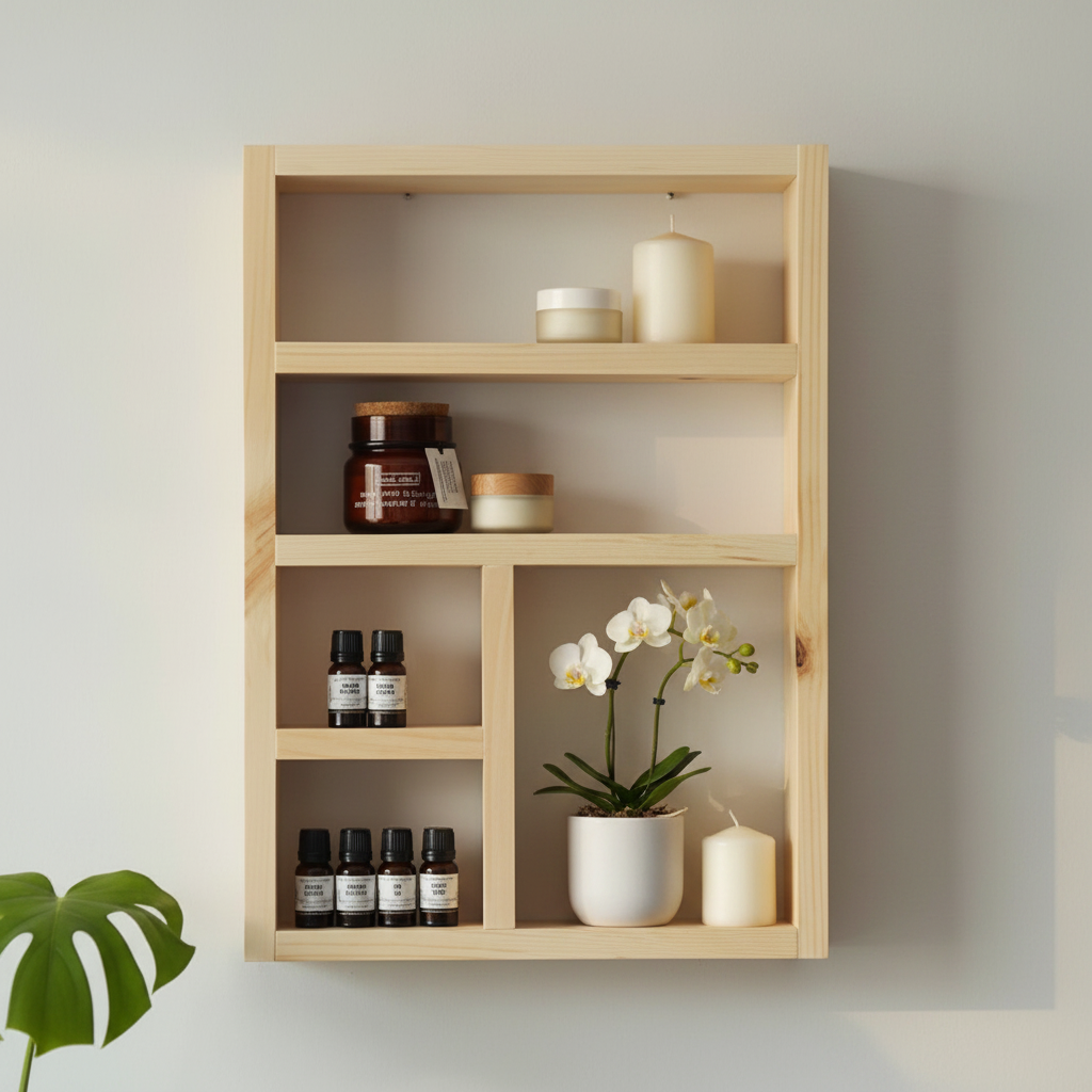 Essential Oils Wall Shelf | Rustic Wooden Display Shelf | FRYDECO