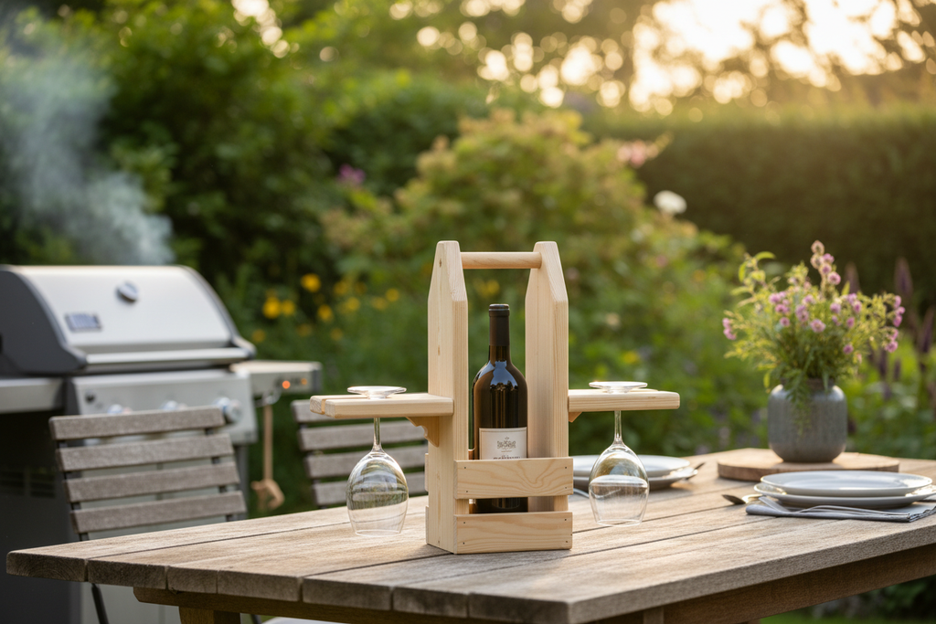 Handcrafted Wooden Wine Bottle & Glass Carrier | FRYDECO