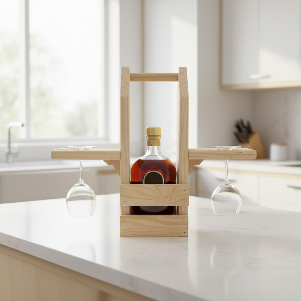 Handcrafted Wooden Wine Bottle & Glass Carrier | FRYDECO
