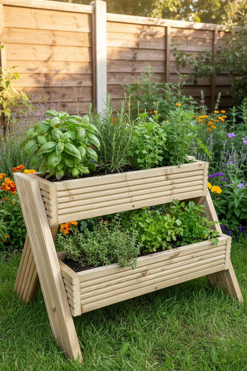 2-Tier Wooden Planter Stand - Garden Plant Display Stand | FRYDECO