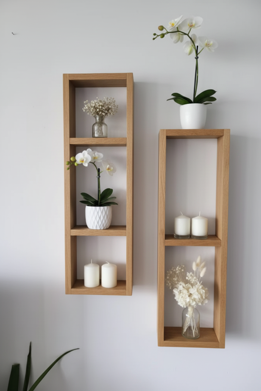 Asymmetric Wooden Wall Shelf Set of 2 - Rustic Plant Shelves | FRYDECO