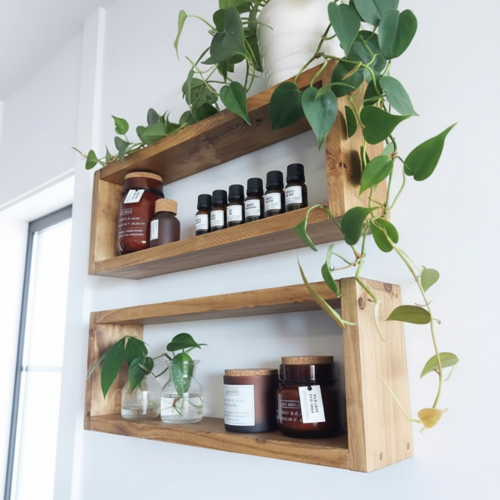Medium Wooden Box Wall Shelf Set of 2 - Rustic Display Shelves | FRYDECO