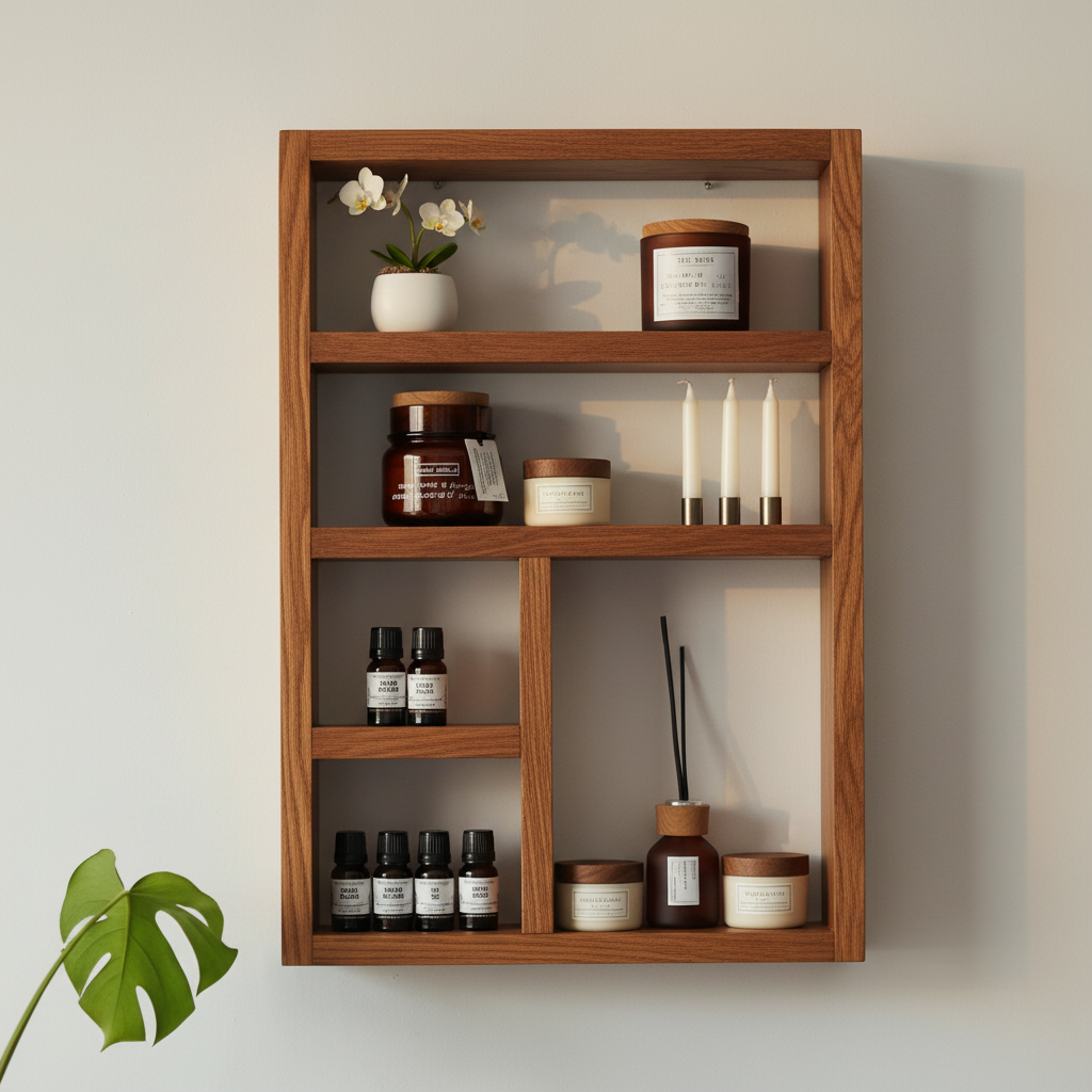 Essential Oils Wall Shelf - Rustic Wooden Display Shelf | FRYDECO