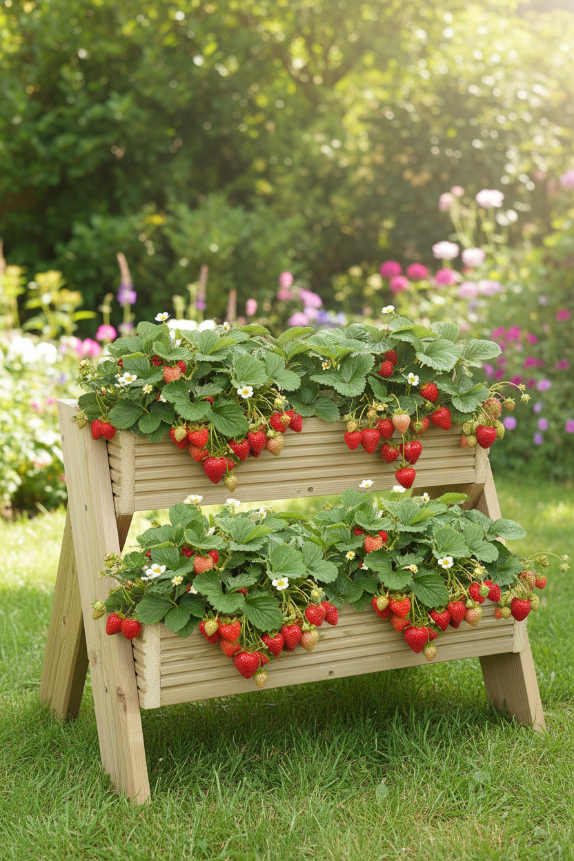 2-Tier Wooden Planter Stand - Garden Plant Display Stand | FRYDECO