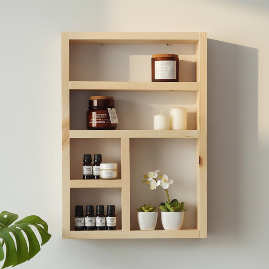 Essential Oils Wall Shelf - Rustic Wooden Display Shelf | FRYDECO